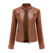 Leather Biker Jacket Women, Fitted with Zip & Quilted Details