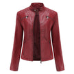 Leather Biker Jacket Women, Fitted with Zip & Quilted Details