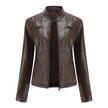 Leather Biker Jacket Women, Fitted with Zip & Quilted Details