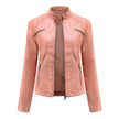 Leather Biker Jacket Women, Fitted with Zip & Quilted Details