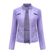 Leather Biker Jacket Women, Fitted with Zip & Quilted Details