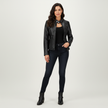 Leather Biker Jacket Women, Fitted with Zip & Quilted Details