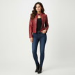 Leather Biker Jacket Women, Fitted with Zip & Quilted Details