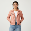 Leather Biker Jacket Women, Fitted with Zip & Quilted Details