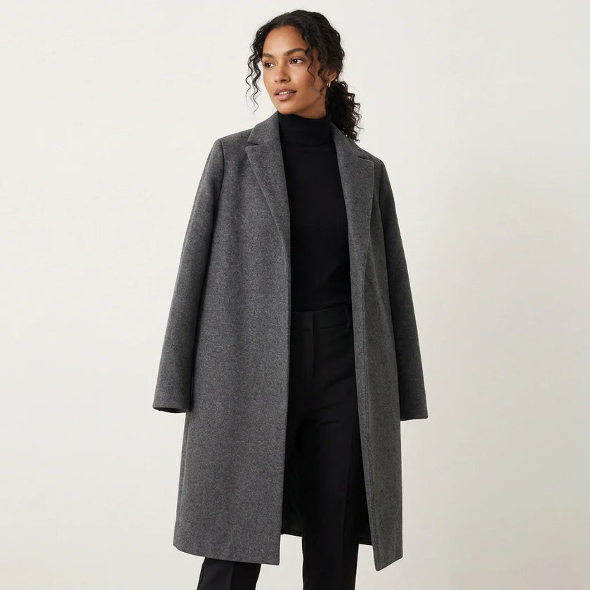 Coat Women Long Open Front Lapel Collar Straight Fit