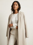 Coat Women Long Open Front Lapel Collar Straight Fit
