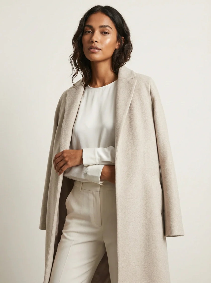 Coat Women Long Open Front Lapel Collar Straight Fit