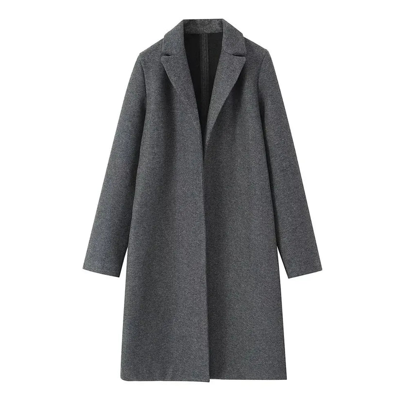 Coat Women Long Open Front Lapel Collar Straight Fit