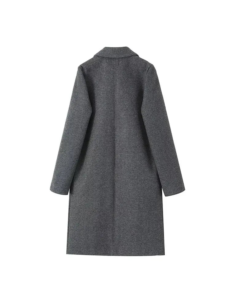Coat Women Long Open Front Lapel Collar Straight Fit