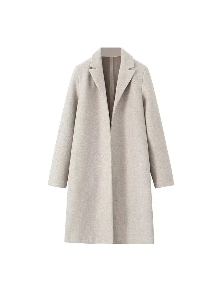 Coat Women Long Open Front Lapel Collar Straight Fit