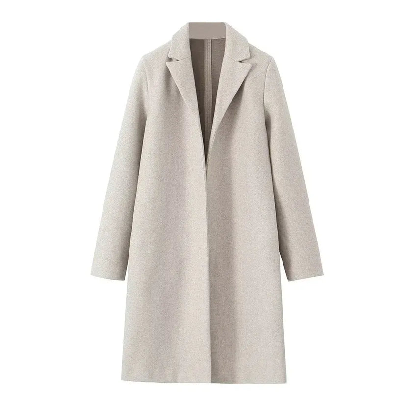 Coat Women Long Open Front Lapel Collar Straight Fit