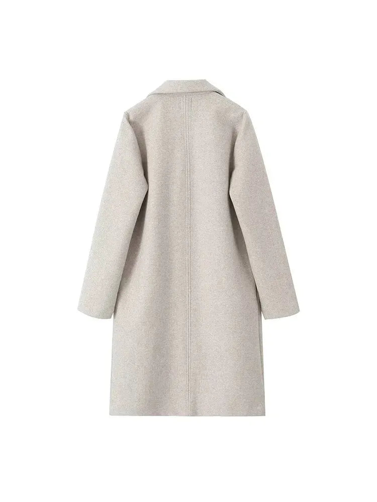 Coat Women Long Open Front Lapel Collar Straight Fit