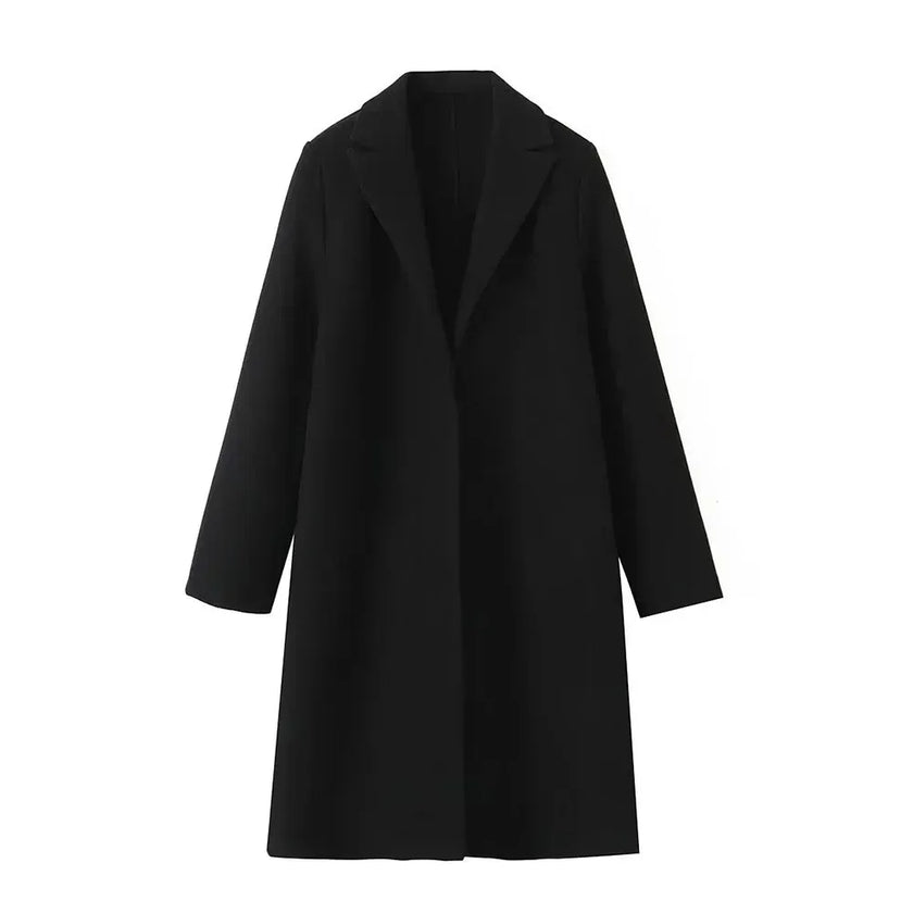 Coat Women Long Open Front Lapel Collar Straight Fit