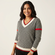 Knit Sweater Women Houndstooth V-Neck Contrast Trim Elegant