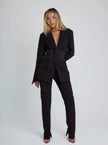 Blazer Women Tailored Belted Deep V-Neck Long Sleeve Formal