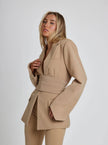 Blazer Women Tailored Belted Deep V-Neck Long Sleeve Formal