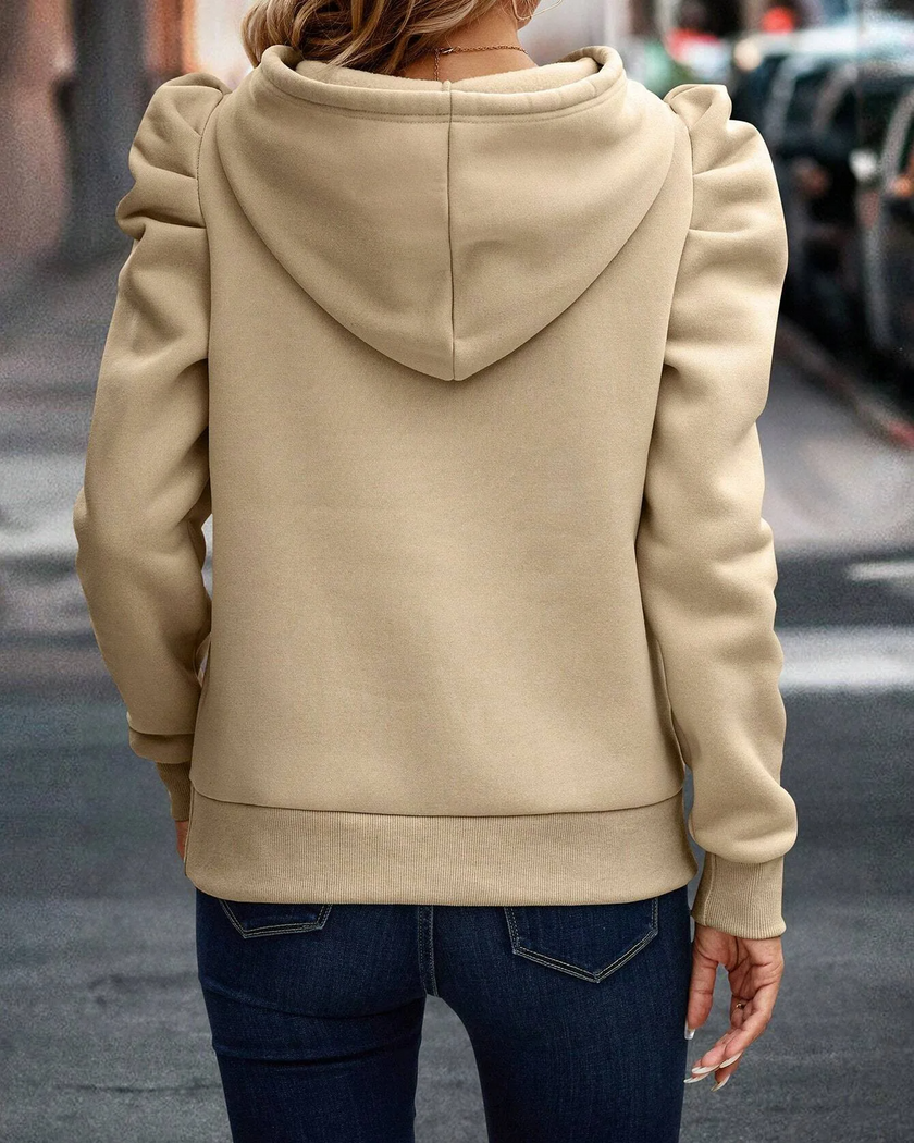 Hoodie Women Puff Shoulder Soft Knit Drawstring Hood