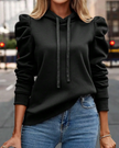 Hoodie Women Puff Shoulder Soft Knit Drawstring Hood