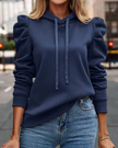 Hoodie Women Puff Shoulder Soft Knit Drawstring Hood