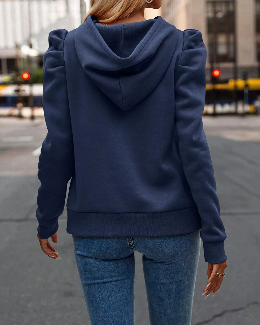 Hoodie Women Puff Shoulder Soft Knit Drawstring Hood
