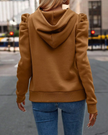 Hoodie Women Puff Shoulder Soft Knit Drawstring Hood