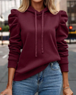 Hoodie Women Puff Shoulder Soft Knit Drawstring Hood