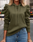 Hoodie Women Puff Shoulder Soft Knit Drawstring Hood