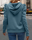Hoodie Women Puff Shoulder Soft Knit Drawstring Hood