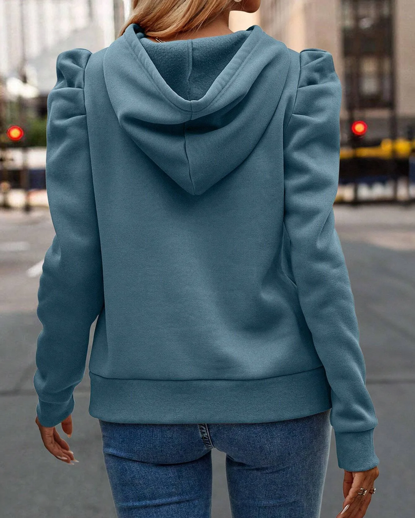 Hoodie Women Puff Shoulder Soft Knit Drawstring Hood