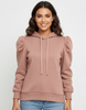 Hoodie Women Puff Shoulder Soft Knit Drawstring Hood