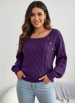 Cable Knit Sweater Women Boat Neck Shoulder Button Detail