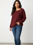 Cable Knit Sweater Women Boat Neck Shoulder Button Detail