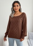 Cable Knit Sweater Women Boat Neck Shoulder Button Detail