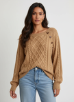 Cable Knit Sweater Women Boat Neck Shoulder Button Detail
