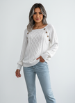 Cable Knit Sweater Women Boat Neck Shoulder Button Detail