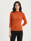 Ribbed Knit Top Women Fitted Half-Length Sleeves
