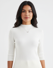 Ribbed Knit Top Women Fitted Half-Length Sleeves
