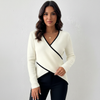 Wrap Top Women, Elegant Contrast-Trim V-Neck Fitted Top
