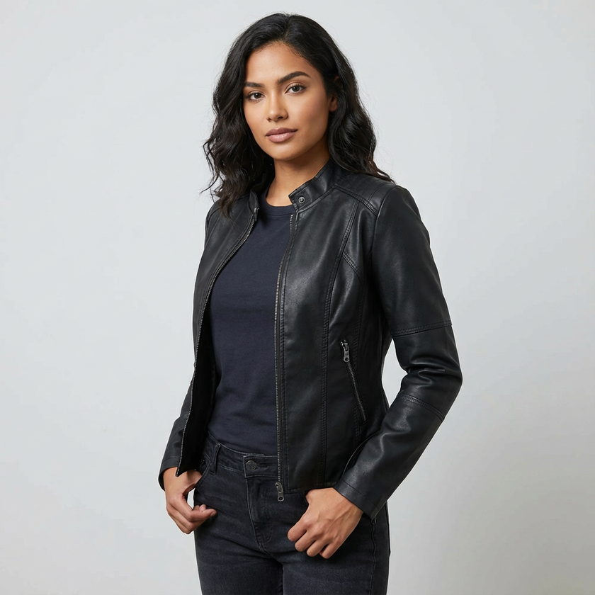 Leather Jacket Women Tailored Fit Faux Leather Classic