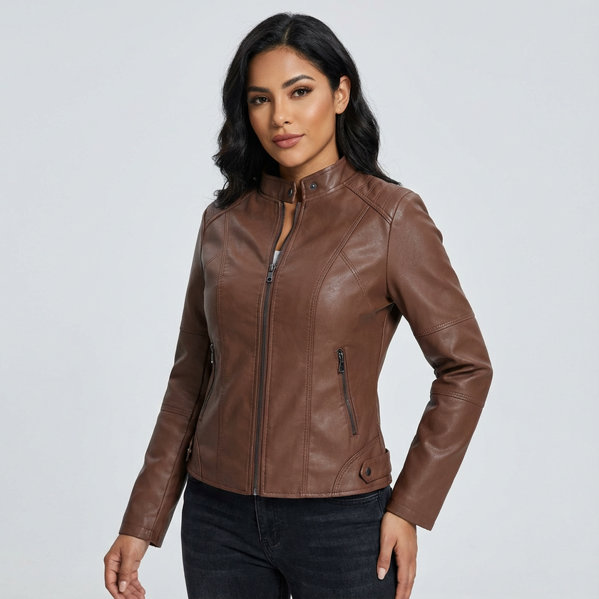Leather Jacket Women Tailored Fit Faux Leather Classic