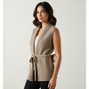 Sleeveless Vest Women Open Front Waist Tie Elegant Layering