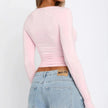 Long Sleeve Crop Top Women Form-Fitting Round Neck