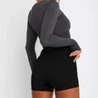 Long Sleeve Crop Top Women Form-Fitting Round Neck