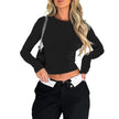 Long Sleeve Crop Top Women Form-Fitting Round Neck