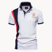 Men's short-sleeve polo shirt by FJØRNA, casual men's top in classic polo style with a collar and buttons.