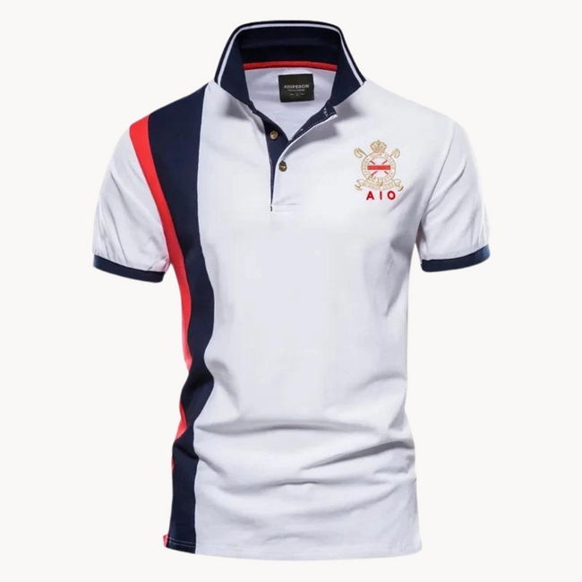 Men's short-sleeve polo shirt by FJØRNA, casual men's top in classic polo style with a collar and buttons.