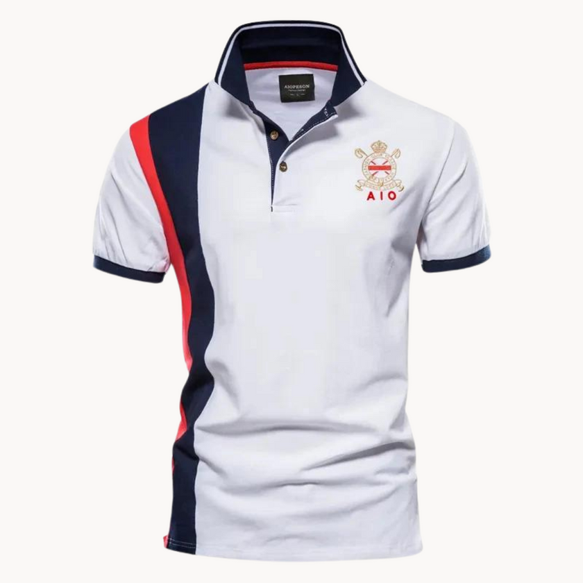 Men's short-sleeve polo shirt by FJØRNA, casual men's top in classic polo style with a collar and buttons.