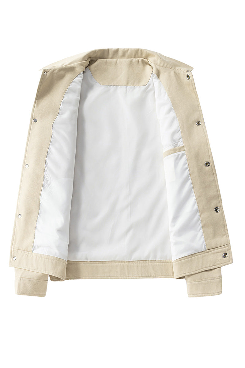 Utility Jacket Men Snap Button Classic Collar Regular Fit Hip Length