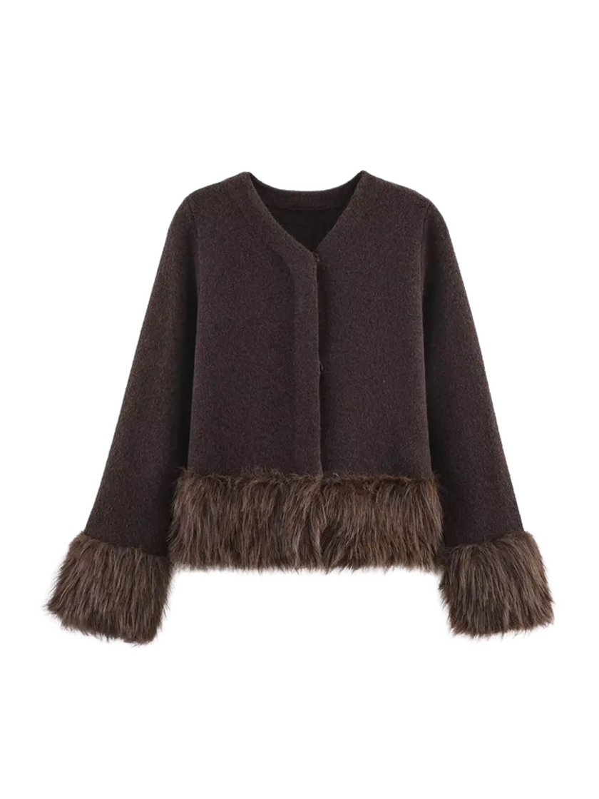 Jacket Women Faux Fur Trim Short Length Elegant