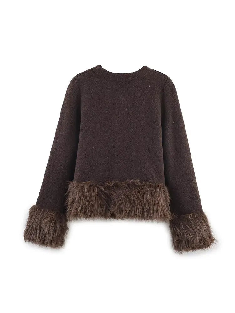 Jacket Women Faux Fur Trim Short Length Elegant